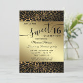 Abstrakter Leoparden, goldfarben, süß 16 invit Einladung (Stehend Vorderseite)