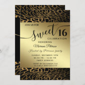 Abstrakter Leoparden, goldfarben, süß 16 invit Einladung (Vorne/Hinten)