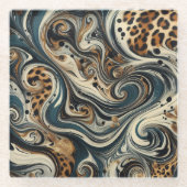 Abstrakter Leopardenprint Wirbel Glasuntersetzer (Vorderseite)
