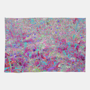Abstrakter lila-aqua- und rosa-kegelblumengarten geschirrtuch