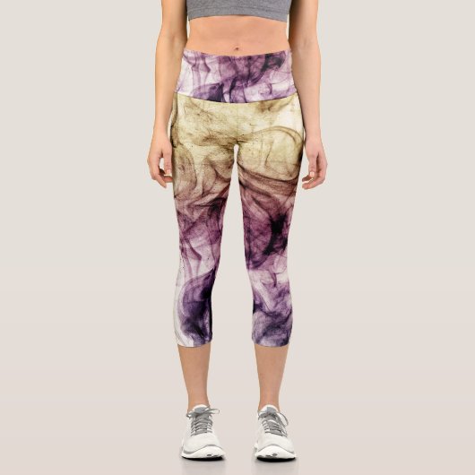 Abstrakter Lila Braunrockenstaub Capri Leggings (Vorderseite)