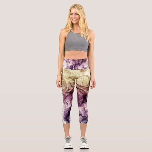 Abstrakter Lila Braunrockenstaub Capri Leggings (Vorderseite)