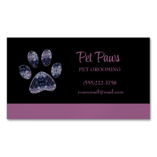 Abstrakter Lila Dog Paw Pet Grooming Service Busi Magnetische Visitenkarte
