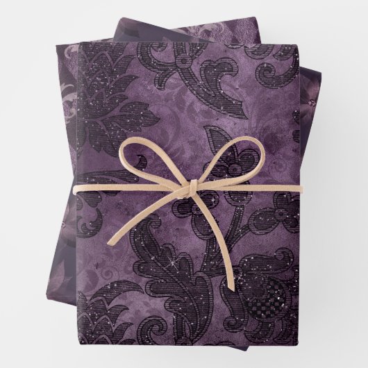 Abstrakter, Lila, floraler Exotic Glamour Formale Geschenkpapier Set (Beispiel)