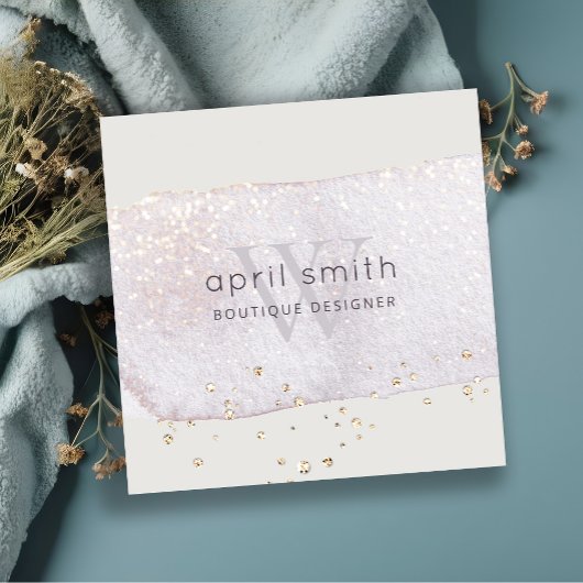 Abstrakter Lila Lilac-Pinselstrich Monogramm-Glitz Quadratische Visitenkarte