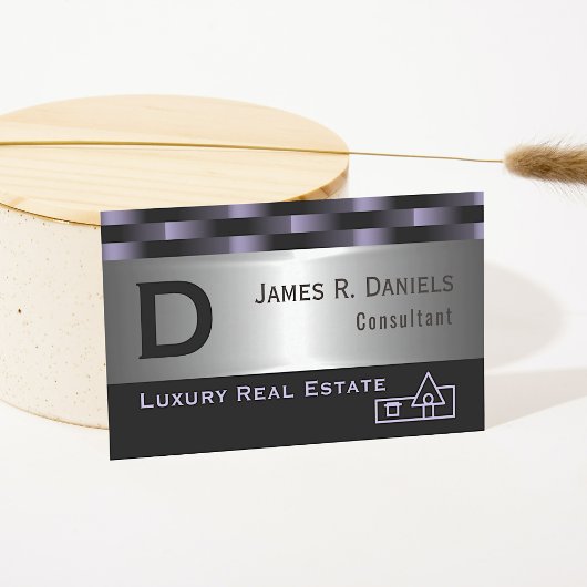 Abstrakter Lila Luxus Silver Metallic Art Pattern Visitenkarte