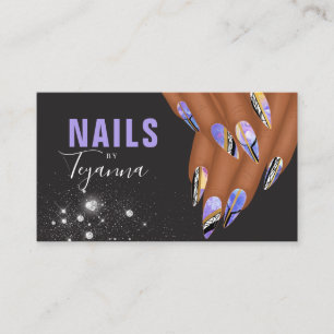 Abstrakter Lila Marmor Glitzer Hands Nail Artist B Visitenkarte