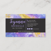 Abstrakter Lila Marmor Glitzer Hands Nail Artist Visitenkarte (Rückseite)