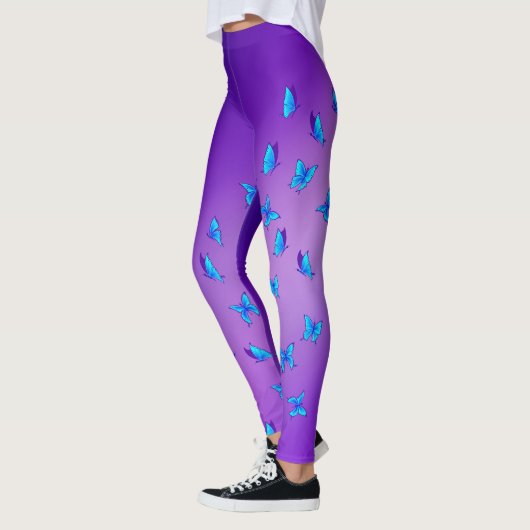 Abstrakter Lila Mond und Schmetterlinge Leggings (Links)