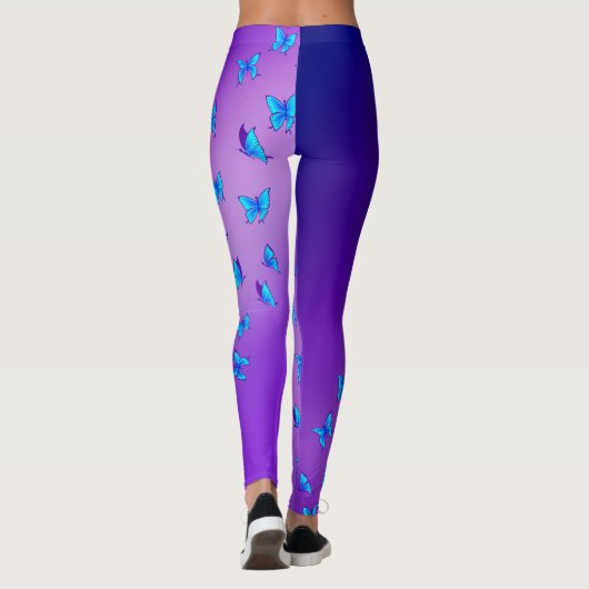 Abstrakter Lila Mond und Schmetterlinge Leggings (Rückseite)
