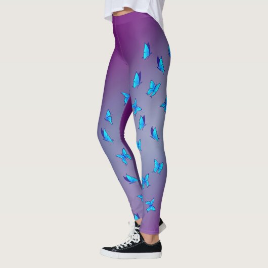 Abstrakter Lila Mond und Schmetterlinge Leggings (Links)
