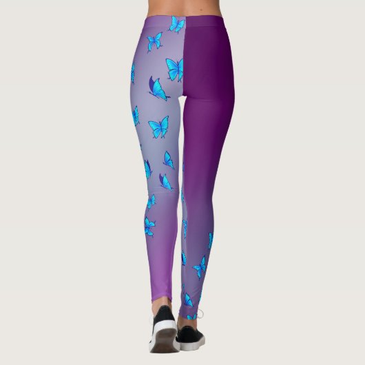 Abstrakter Lila Mond und Schmetterlinge Leggings (Rückseite)