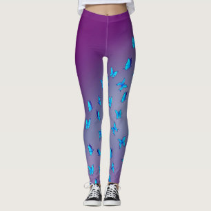 Abstrakter Lila Mond und Schmetterlinge Leggings