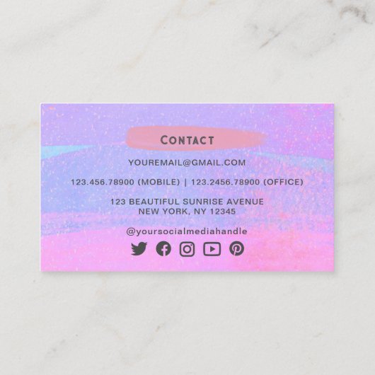 Abstrakter Lila Rosa Ombre Wasserfarbe Visitenkarte (Rückseite)
