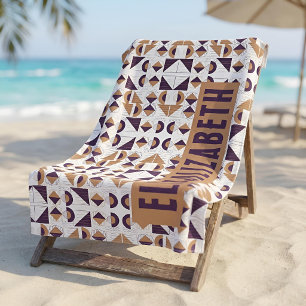 abstrakter Lila und goldener individuelle Name Strandtuch