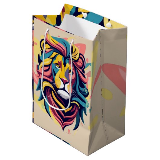 Abstrakter Lion Head Art Mittlere Geschenktüte (Vorderseite Schrägansicht)
