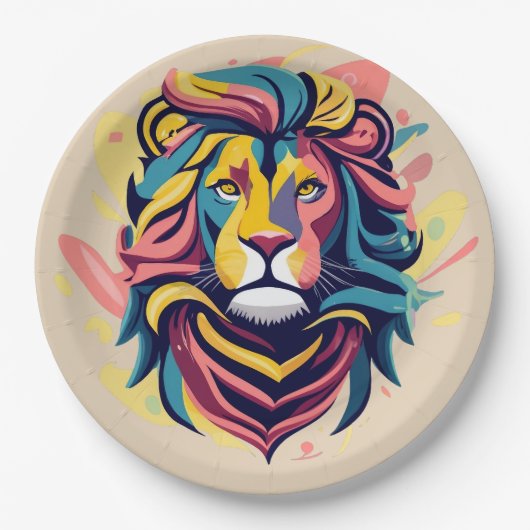 Abstrakter Lion Head Art Pappteller (Vorderseite)