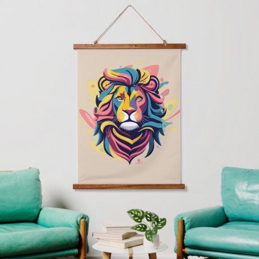 Abstrakter Lion Head Art Wandteppich Mit Holzrahmen (Wohnzimmer)