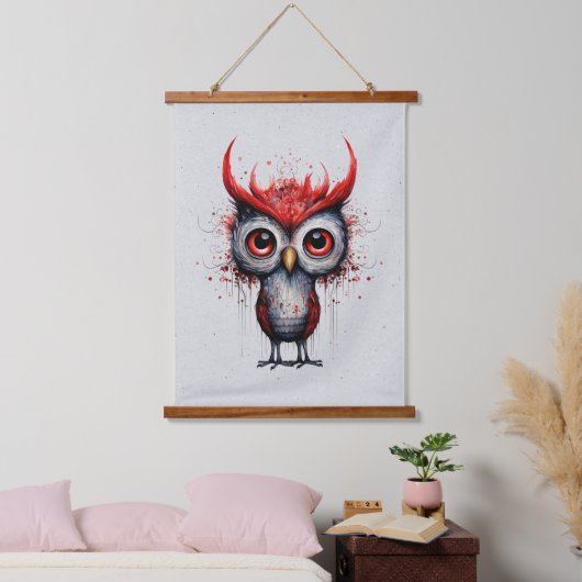 Abstrakter Mad Bird in Rot und Schwarz Wandteppich Mit Holzrahmen (Schlafzimmer)