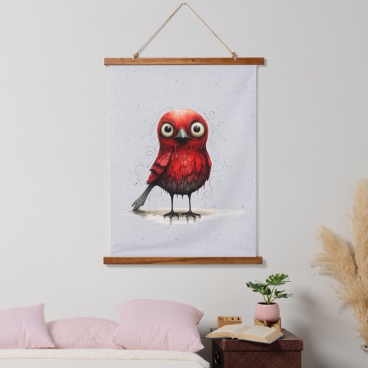 Abstrakter Mad Bird in Rot und Schwarz Wandteppich Mit Holzrahmen (Schlafzimmer)