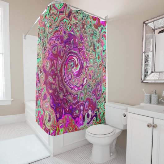 Abstrakter Magenta und grüner Retro-Flüssigkeitswi Duschvorhang (Beispiel)