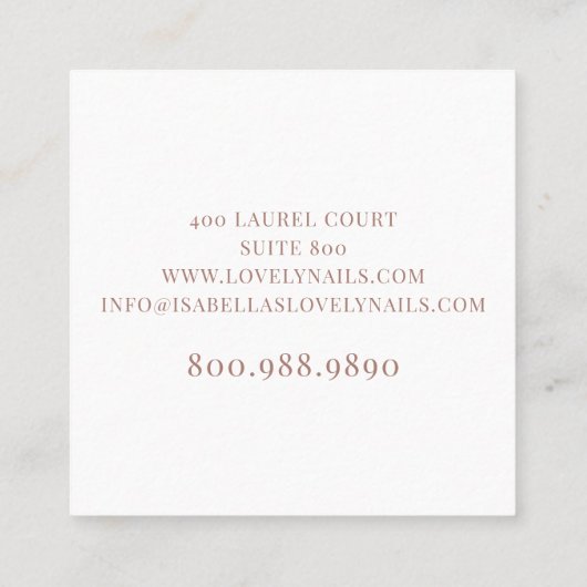 Abstrakter manicuristischer Nagelsalon Kupfer-Glit Quadratische Visitenkarte (Rückseite)