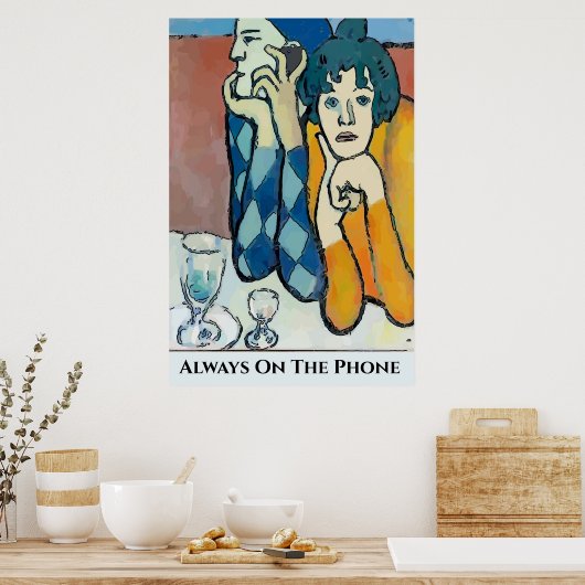 Abstrakter Mann auf Handy, Text bearbeiten Poster (Küche)