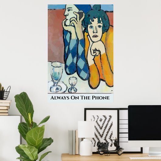 Abstrakter Mann auf Handy, Text bearbeiten Poster (Heimbüro)