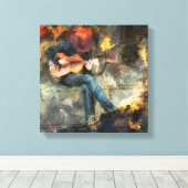 Abstrakter Mann spielt Gitarre - Wand Art Decor. Leinwanddruck (Insitu (Holzboden))
