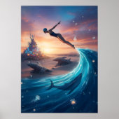 Abstrakter Mann springt Wüste Poster (Vorne)