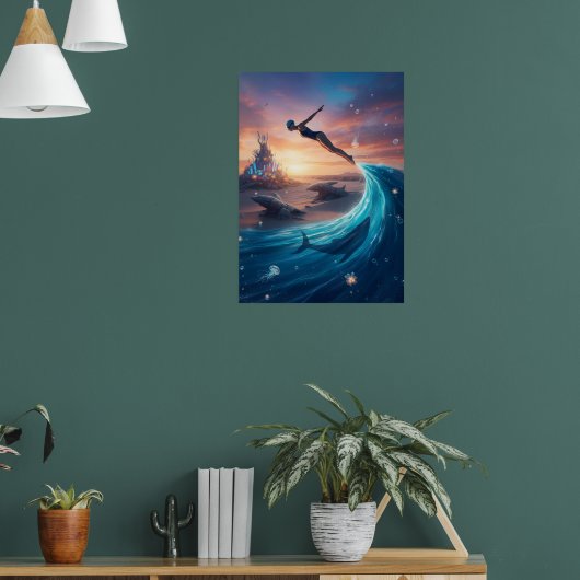 Abstrakter Mann springt Wüste Poster (Wohnzimmer 1)