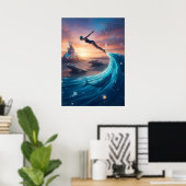 Abstrakter Mann springt Wüste Poster (Heimbüro)