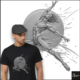 Abstrakter männlicher Tänzer Neon springende Figur T-Shirt