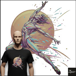 Abstrakter männlicher Tänzer Neon springende Figur T-Shirt