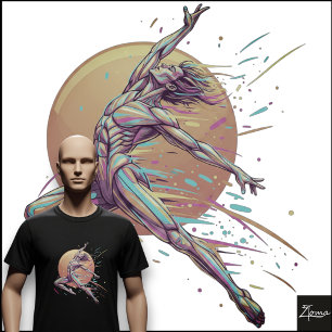 Abstrakter männlicher Tänzer Neon springende Figur T-Shirt