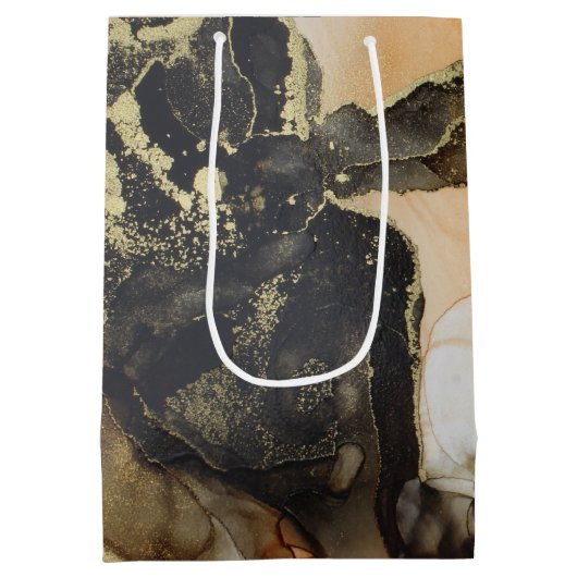 Abstrakter Marmor aus schwarzem Orange mit Goldfol Mittlere Geschenktüte (Rückseite)