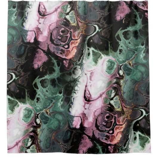 Abstrakter Marmor aus schwarzem, rosa und graugrün Duschvorhang (Vorderseite)