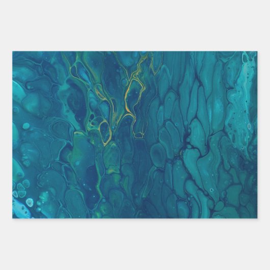 Abstrakter Marmor, blau-gelb, mosaik Fluid Art Geschenkpapier Set (Vorderseite 2)