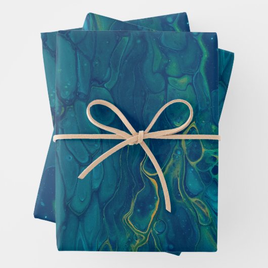Abstrakter Marmor, blau-gelb, mosaik Fluid Art Geschenkpapier Set (Beispiel)