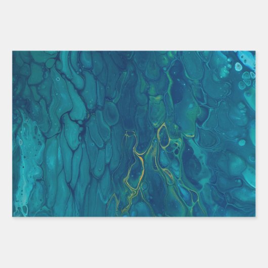 Abstrakter Marmor, blau-gelb, mosaik Fluid Art Geschenkpapier Set (Vorderseite)