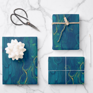 Abstrakter Marmor, blau-gelb, mosaik Fluid Art Geschenkpapier Set