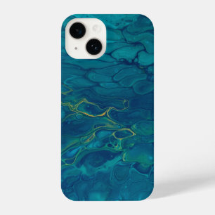 Abstrakter Marmor, blau-gelb, mosaik Fluid Art iPhone 14 Hülle