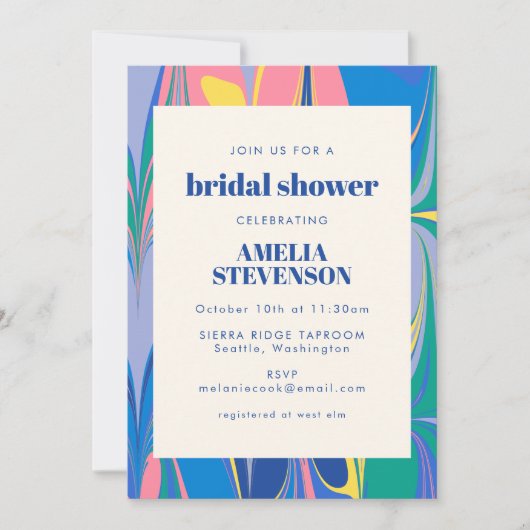 Abstrakter Marmor Blau Rosa Brautparty Einladung (Vorderseite)