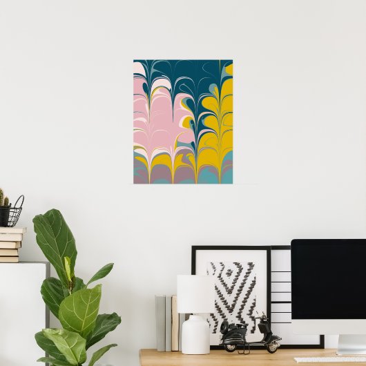 Abstrakter Marmor Ebru Kunst Einzigartiges Design Poster (Heimbüro)