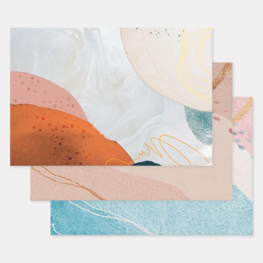 Abstrakter Marmor Gold Glitzer Pastelfarben Elegan Geschenkpapier Set (Set)