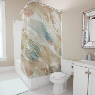 Abstrakter Marmor in Beige & Blau Duschvorhang