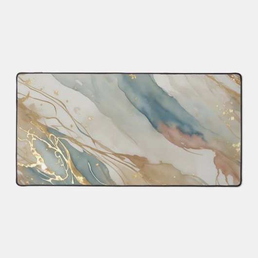 Abstrakter Marmor in Beige & Blau Schreibtischunterlage (Vorderseite)
