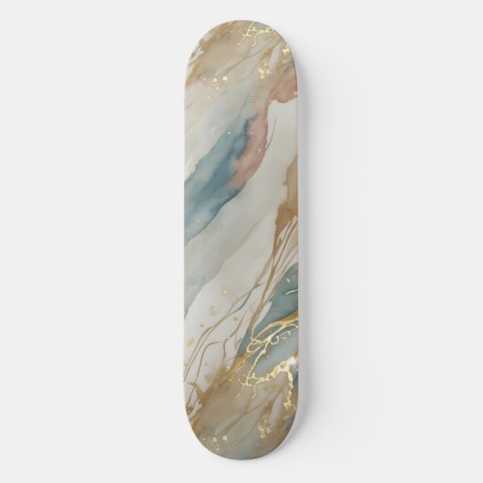 Abstrakter Marmor in Beige & Blau Skateboard (Vorderseite)