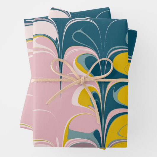 Abstrakter Marmor Modernes Ebru Muster Aquamarin u Geschenkpapier Set (Beispiel)