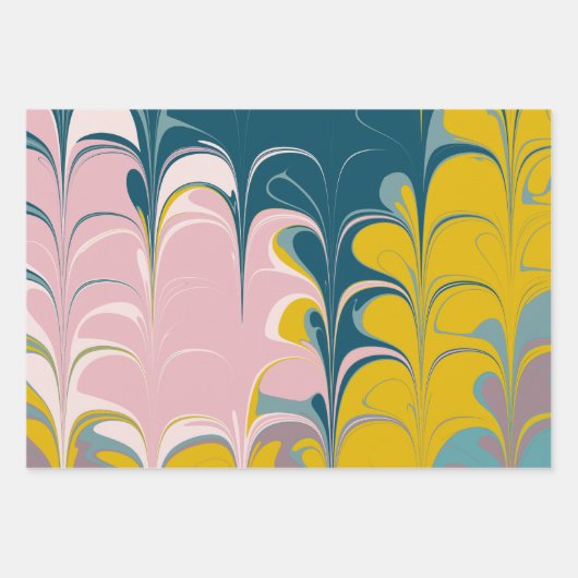 Abstrakter Marmor Modernes Ebru Muster Aquamarin u Geschenkpapier Set (Vorderseite)